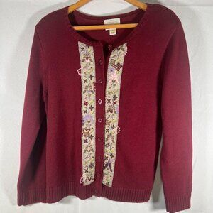 Christopher & Banks Hand Embroidered Floral Cardigan Size Large